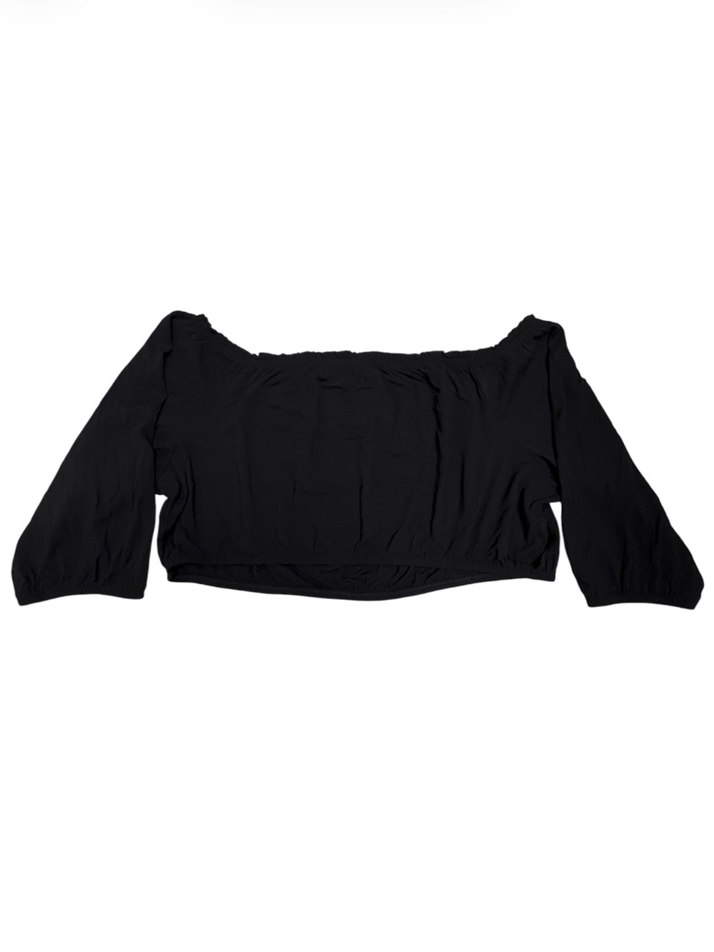 Maxi Rayon Slub off Shoulder Cropped Top in Deep Black Size 3/3X - Picture 3 of 8